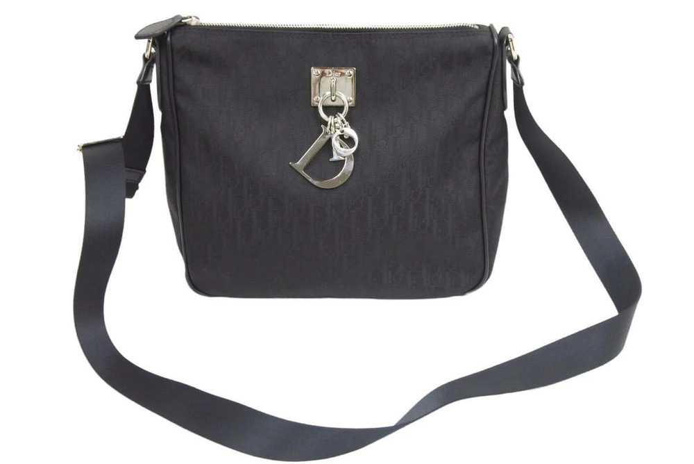 Christian Dior shoulder bag Trotter canvas black silver
